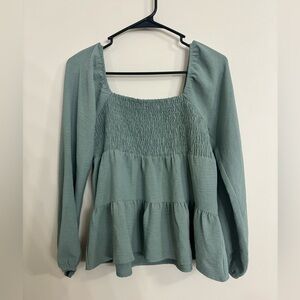 Paper Crane Smocked Baby Doll Long Sleeve Blouse